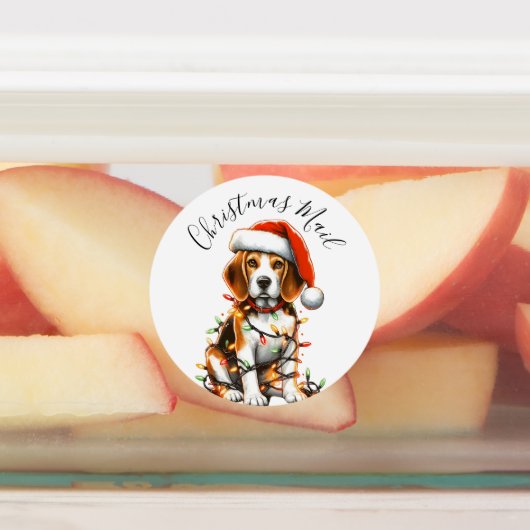 Étiquettes Amusant Beagle moderne lumière de Noël mignonne (Apposé)