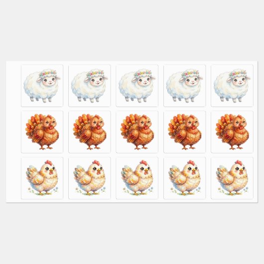 Étiquettes Animaux de ferme mignons (Feuille)