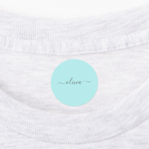 Étiquettes Aqua Blue Turquoise Moderne Script Girl Monogramme