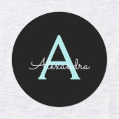 Étiquettes Aqua Teal Blue Script Girly Monogram (Design 1)