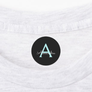 Étiquettes Aqua Teal Blue Script Girly Monogram