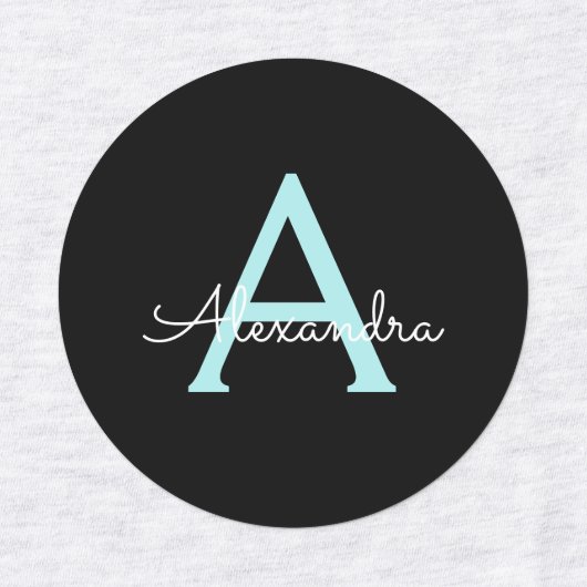 Étiquettes Aqua Teal Blue Script Girly Monogram (Design 2)