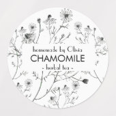 Étiquettes Aquarelle blanche noire Chamomile Thé maison (Design 1)