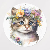 Étiquettes Aquarelle Chat avec fleurs (Design 1)