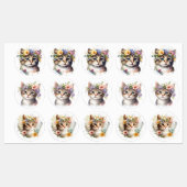 Étiquettes Aquarelle Chat avec fleurs (Feuille)