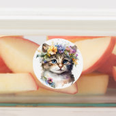 Étiquettes Aquarelle Chat avec fleurs (Apposé)