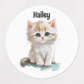 Étiquettes Aquarelle Cute Kitts avec yeux bleus (Design 2)