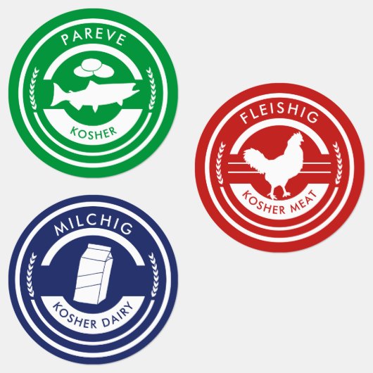 Étiquettes Aquarelle Pareve Milchig Fleishig Kosher (Groupe)