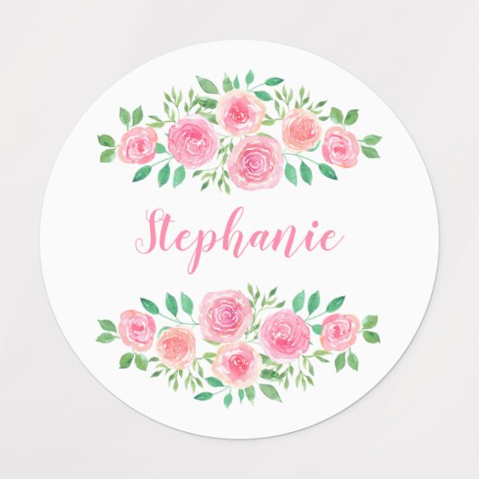 Étiquettes Aquarelle rose Roses Nom de la fille (Design 1)