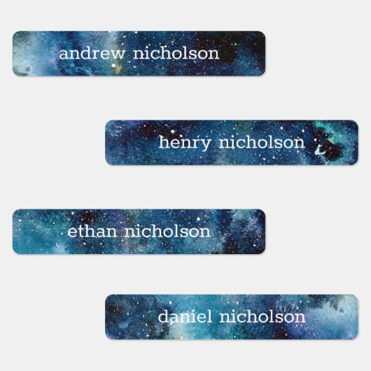 Étiquettes Aquarelle Stars Espace Bleu Galaxy étanche (Groupe)