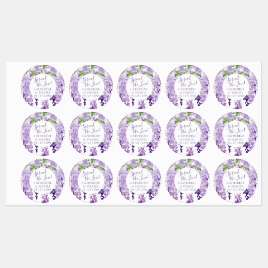 Étiquettes Aquarelle Wisteria Mariage Étaler Le Script d'amou (Feuille)