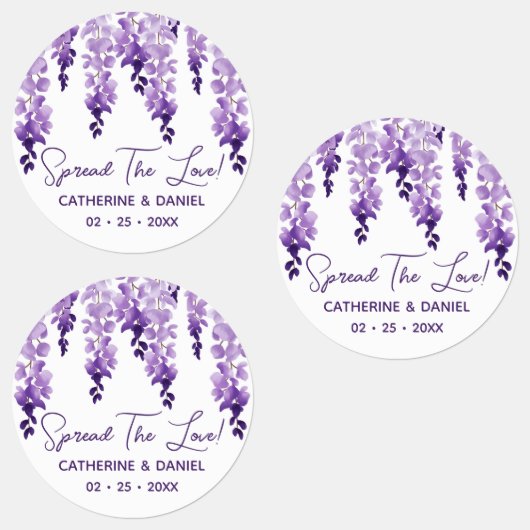 Étiquettes Aquarelle Wisteria Mariage Étaler Le Script d'amou (Groupe)