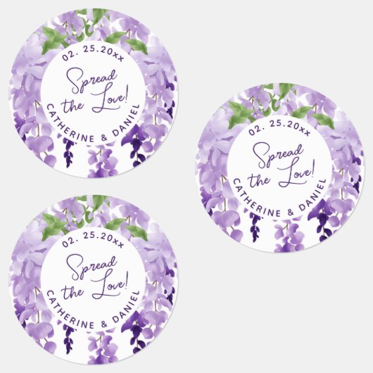 Étiquettes Aquarelle Wisteria Mariage Étaler Le Script d'amou (Groupe)