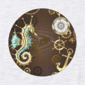 Étiquettes Arrière - plan en bois avec cheval de mer mécaniqu (Design 2)