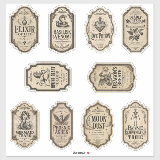 Étiquettes Autocollantes de Potions d'Apothicaire (Feuille)