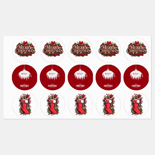 Étiquettes Autocollants de vacances de Noël joyeux (Feuille)