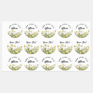 Étiquettes avec jonquilles jaunes et un message