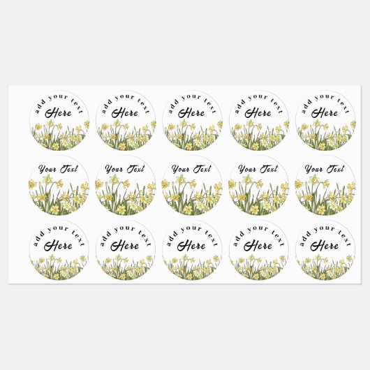 Étiquettes avec jonquilles jaunes et un message (Feuille)