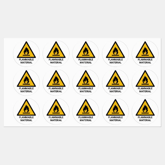 Étiquettes avertissement de matériau inflammable, symbole de  (Feuille)