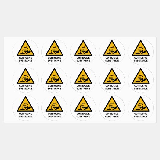 Étiquettes Avertissement de substance corrosive, Chimique Cau (Feuille)