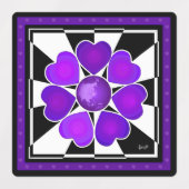 Étiquettes b&w Coeurs pourpres battants (Design 1)