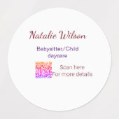 Étiquettes Babysitter garderie nounou ajouter nom détails q (Design 1)