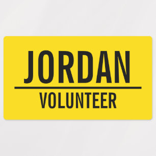 Étiquettes Badge volontaire jaune avec nom personnalisé