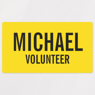 Étiquettes Badge volontaire jaune avec nom personnalisé