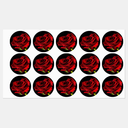 Étiquettes Belle rose rouge (Feuille)