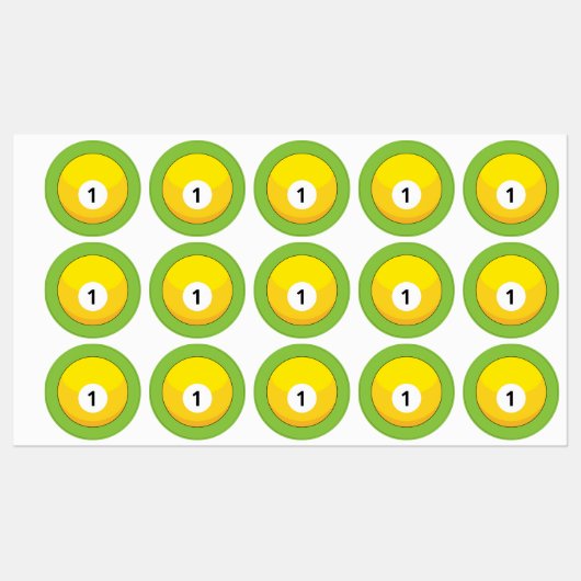 Étiquettes Billard jaune numéro un (Feuille)