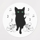 Étiquettes Black Cat Surrounded by Whispering Notes of Music (Design 2)