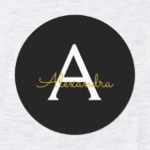 Étiquettes Black Gold Modern Script Girl Monogramme Nom (Design 1)