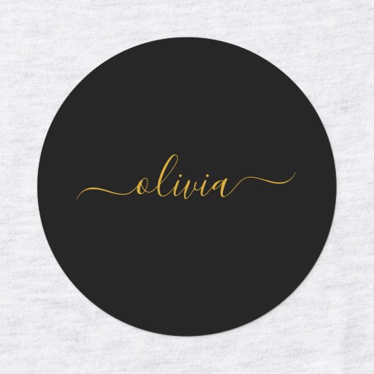 Étiquettes Black Gold Modern Script Girl Monogramme Nom (Design 1)