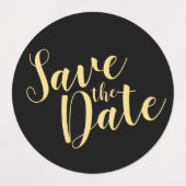Étiquettes Black&Gold Modern Script Wedding Enregistrer la da (Design 1)