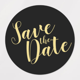 Étiquettes Black&Gold Modern Script Wedding Enregistrer la da