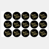 Étiquettes Black&Gold Modern Script Wedding Enregistrer la da (Feuille)