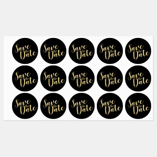 Étiquettes Black&Gold Modern Script Wedding Enregistrer la da (Feuille)