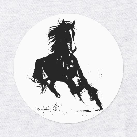 Étiquettes Black White Pop Art Runse Horse Silhouette (Design 1)