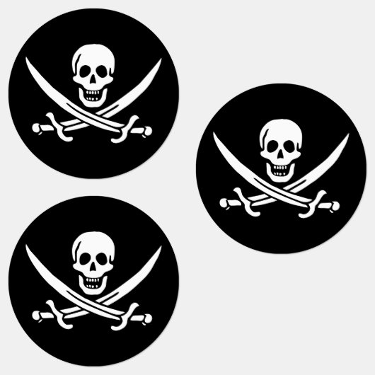 Étiquettes Blanc, Drapeau Pirate Calico Jack, Crâne & Cutlass (Groupe)