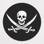 Étiquettes Blanc, Drapeau Pirate Calico Jack, Crâne & Cutlass (Design 1)