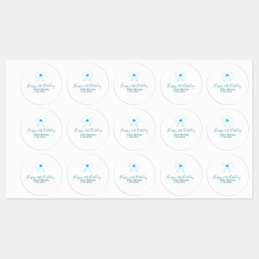 Étiquettes Bleu arc heureux 21e anniversaire nom date petite (Feuille)