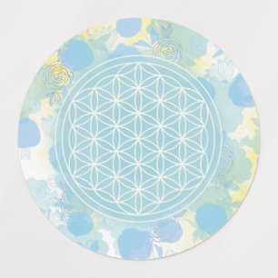 Étiquettes bleu, fleur de vie, géométrique sacrée, labels