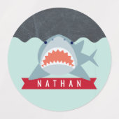 Étiquettes Bleu marin requin sous l'eau (Design 2)