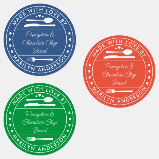 Étiquettes Bleu Orange Vert Fabriqué Avec Amour Alimentation  (Groupe)