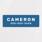 Étiquettes Bleu ou toute couleur nom et numéro étanche (Design 1)