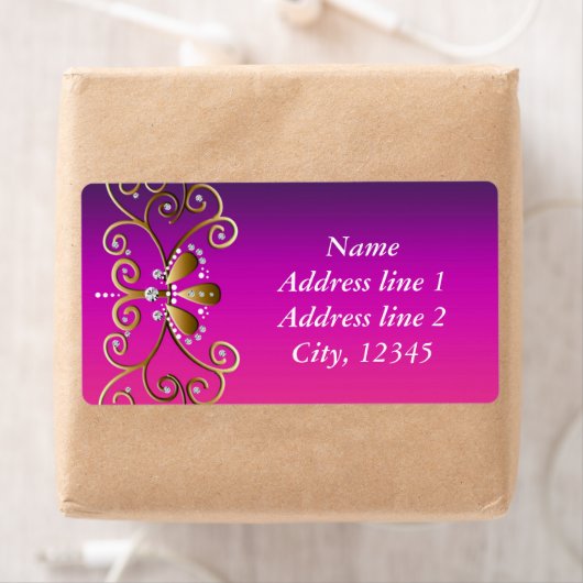 Étiquettes Bling Or Rose Pourpre Princesse Indienn (En situation)