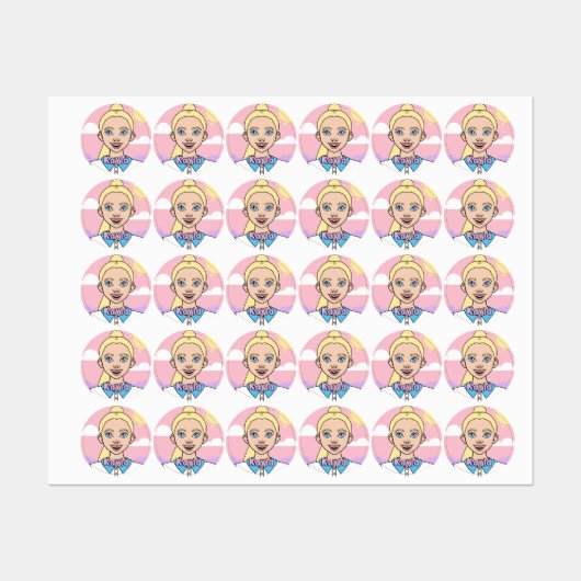 Étiquettes Blonde Cartoon fille école étudiante rose fille (Feuille)