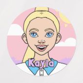 Étiquettes Blonde Cartoon fille école étudiante rose fille (Design 1)