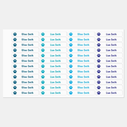 Étiquettes Blue Paw Print Personalized Kids Name Labels (Feuille)