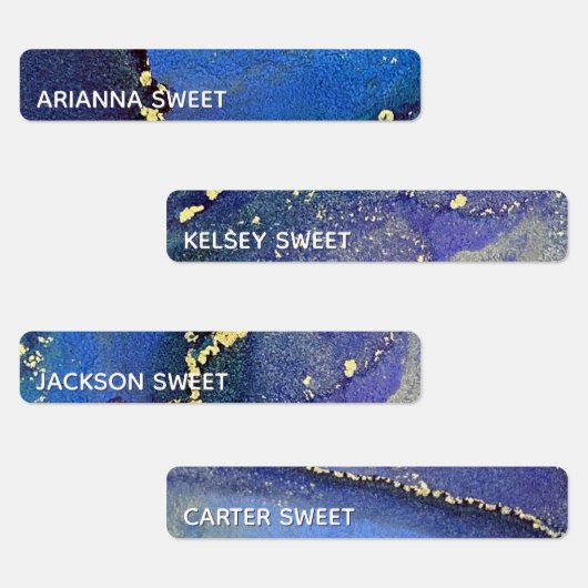 Étiquettes Blue Purple & Gold Abstrait Alcohol Ink étanche (Groupe)